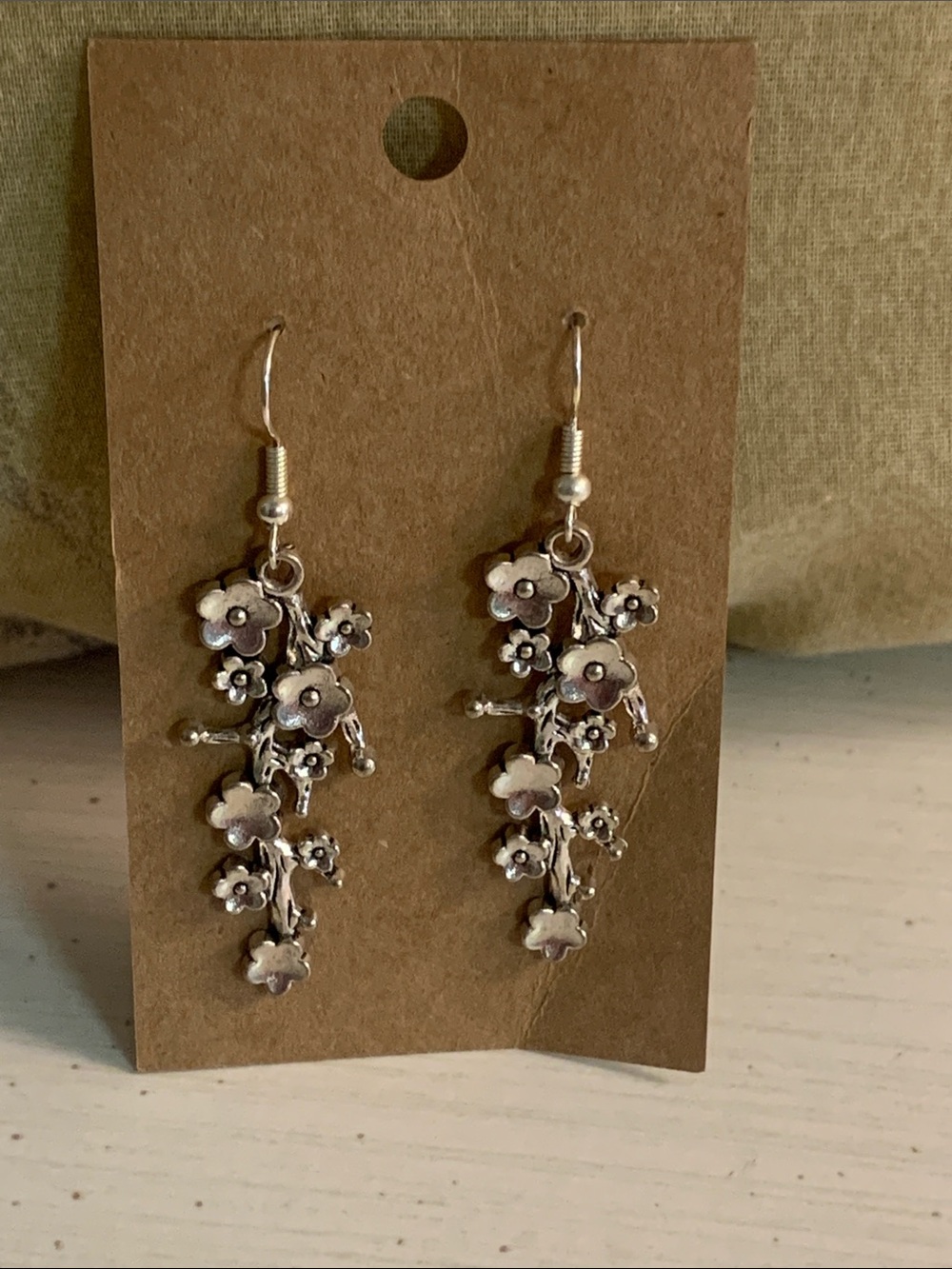 Handmade Dangle Silvertone Flower Earrings
